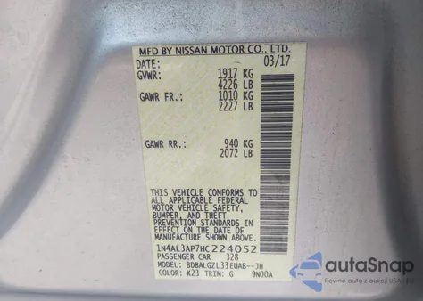 2017 Nissan Altima 2.5 S z USA, uszkodzony, nr VIN 1N4AL3AP7HC224052